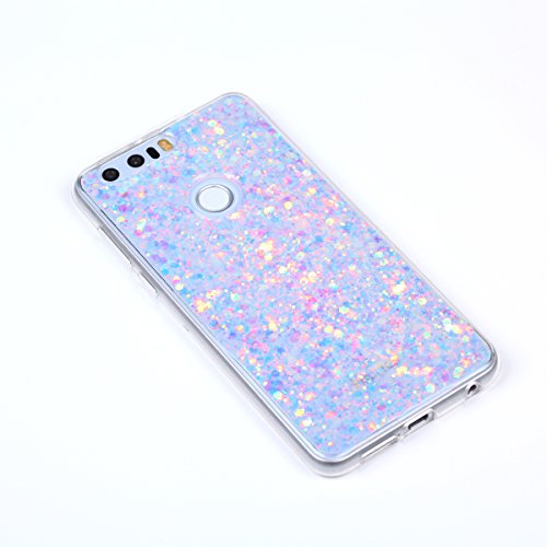 Huawei Honor 8 Hülle,Silikon Schutzhülle für Huawei Honor 8,Huawei Honor 8 Bling Hülle,Ukayfe Luxus Schön Shiny Glänzend Glitzer Weiche TPU Abdeckung Crystal Silikon Tasche Schutzhülle Shinning Strass Rückseite Hülle Etui Cover für Huawei Honor 8 (Rosa Blau) - 3