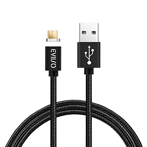 Magnetisches USB Ladekabel DatenKabel[1m/3.3ft],EVIISO Magnetisches High Speed USB 2.0 A Male auf Micro USB Synchronisations und Ladekabel - Geflochtenes 2.4A Schnellladekabel für Android-Geräte, Samsung Galaxy S7 S7 Edge S6, Sony, HTC, Motorola und mehr(Schwarz)