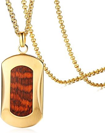 Vnox Men's Stainless Steel Koa Wood Dog Tag Pendant Necklace High Quality Gift