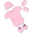 ARVESA New Born Baby Clothes Set 0-3 months Pack of 4 Rompers Upto 12 Months Baby Dress for Born 0-3 Months with Rompers, Caps Mittens and Booties For New Born Baby