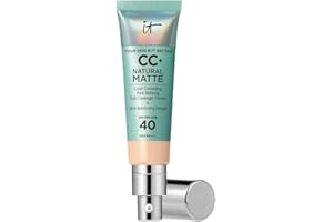 IT COSMETICS, CC+ Crème Natural Matte SPF 40, Haute Couvance et Contrôle de Brillance, Peaux Mixtes à Grasses, Avec Sérum Équilibrant à l'Acide Hyaluronique, Your Skin But Better, 32 ml