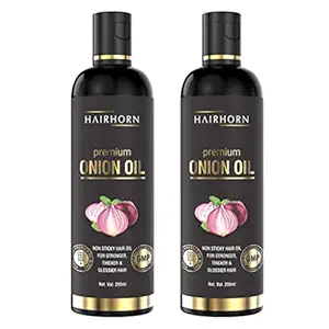 HAIRHORN Onion Hair Oil for Hair Growth and Hair Fall Control with | Black Seed Oil Extracts Onion Oil 200 ml (pack of 2)