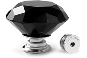 CZC HOME 10pcs 40mm Crystal Glass Door Drawer Knobs Diamond Cut Drawer Handles with 3 Sizes Screws for Cupboard Cabinet Wardrobe Home Decorating, Black