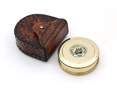 Roorkee Instruments (INDIA) Kompass mit einem Gedicht von Robert Frost und einem Lederetui mit Ankerprägung