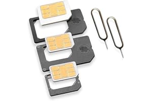 Nano Sim und Micro Sim Adapter KOMPLETT-SET (5er-SET) mit 2x Simnadel Eject Pin, Adapter sind zur Verwendung von NanoSIM und MicroSIM Karten als Micro Sim oder normale Sim Karte für alle Handys im Charmate® Druckverschlussbeutel