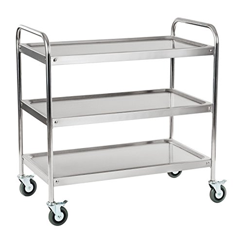 Royal Catering Carro Cocina Carrito de Servicio con Ruedas RCSW-3R (3 Estantes, Carga 150 kg, Distancia entre estantes 28 cm, Acer inoxidable)