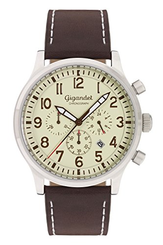 Gigandet Quarz Herren-Armbanduhr Destination Chronograph Uhr Datum Analog Lederarmband Beige Braun G15-003 Gigandet Quarz Herren-Armbanduhr Destination Chronograph Uhr Datum Analog Lederarmband Beige Braun G15-003