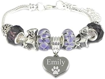 Personalised Engraved Dog Paw Charm Bracelet Women's Gift Boxed