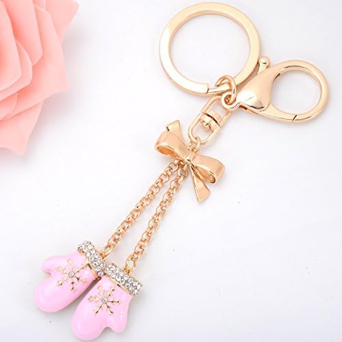 MZP Car key chain exquisite snowflake small gloves diamond key chain fashion cute bag pendant jewelry , pink gloves 4051