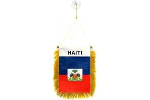 AZ FLAG - Fanion Haïti Pour Décoration Voiture Avec Ventouse et Franges Dorées - Mini Drapeau Haïtien - 13x10 cm