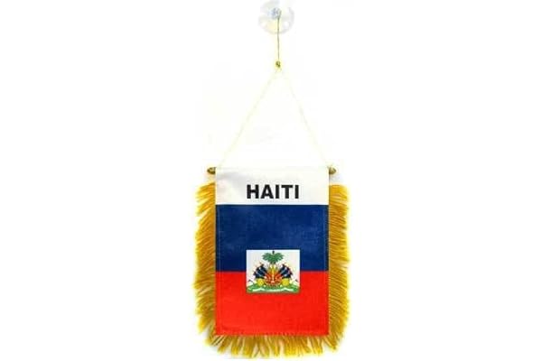 AZ FLAG - Fanion Haïti Pour Décoration Voiture Avec Ventouse et Franges Dorées - Mini Drapeau Haïtien - 13x10 cm