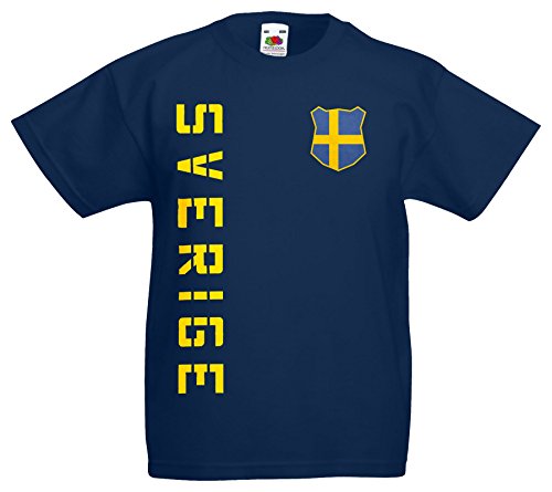 Schweden Sverige Kinder EM 2016 T-Shirt Trikot Name Nummer (Navyblau, 104)
