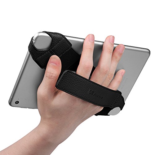Universal Tablet Handschlaufen Halter, Fintie 360 Grad Drehung Kunstleder Griff mit elastischem Gürtel, sichere Tragbarkeit für alle 7-8 Zoll Tablets (Samsung ipad Lenovo Acer), Schwarz - 7