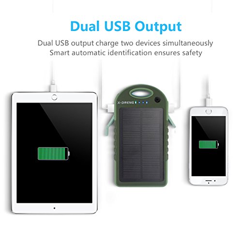 Chargeur Solaire Portable Batterie Externe Solaire pour T  l  phones 12000mAh Randonn  e Power Bank Panneaux Solaire Imperm  able avec 2 Ports USB et LED Torche pour Smartphones iPhone Samsung Android