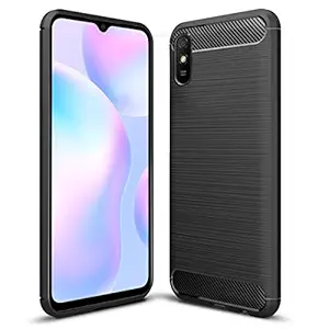 fashionury back cover case for mi redmi 9a / redmi 9i carbon fiber flexible shockproof tpu rugged armor xiaomi redmi 9a / redmi 9i case - Red