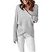 Produktbild Elecenty Damen Stricken Pullover, Jumper Weihnachten Sexy Freie Größe V-Ausschnitt Lose Pulli Bluse Strickwarens Weihnachten Sweatshirt Strickpullover Sweater Tops Langarmshirt (Grau, Freie Größe)
