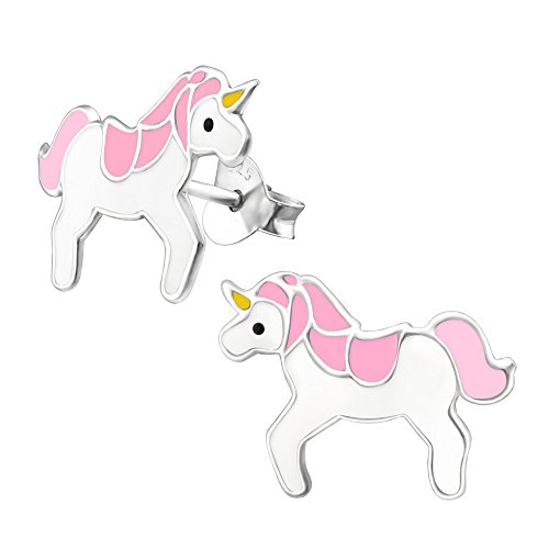 Laimons Mädchen Kids Kinder-Ohrstecker Ohrringe Kinderschmuck Einhorn Unicorn Fabelwesen pink rosa weiß 15mm aus Sterling Silber 925