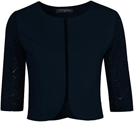 Fleasee Womens Slim Fit Blazer Solid 3/4 Sleeve with Lace Open Front Suit Jacket Coat Tops Outerwear