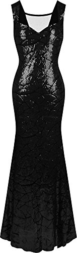Angel-fashions Da Donna Dress Queen Anne Scollatura Paillettes Lungo della Sirena del Partito Medium Nero