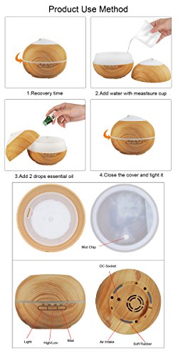 Aroma Diffuser, 200ml Holzmaserung luftbefeuchter mit farbenwechselnde elektrisch Duftlampe 7 Farben für Yoga Salon Spa Wohn Schlaf Bade oder Kinderzimmer Hotel - 4