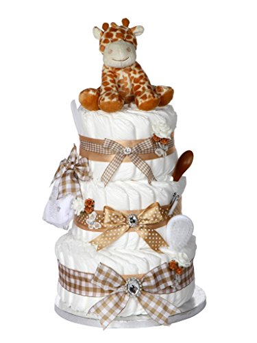 Signature Three Tier Unisex Beige Nappy Cake / Baby Hamper / Baby Shower Gift / New Arrival Gift / FAST DISPATCH