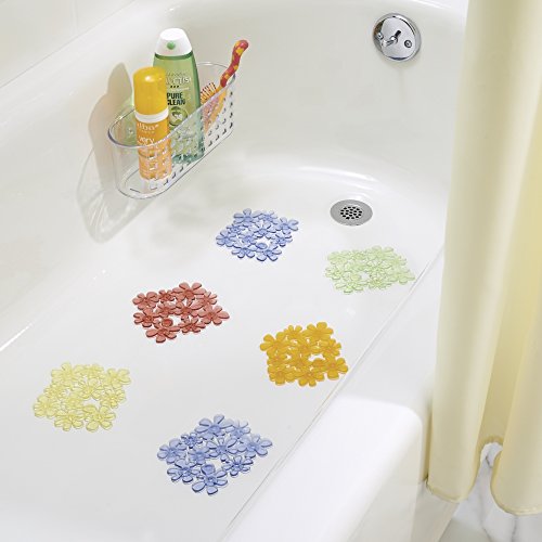 mDesign Badewannenmatte transparent – rutschfeste Badezimmermatte in Blumenform – Duscheinlage mit Saugnäpfen – 6 Stück – verschiedene Farben - 2