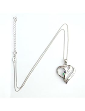 Herz Anhänger mit 2 Namen graviert und 2 farbigen Geburtsmonat Swarovski Kristalle nach Wahl (Geburtsstein) /...
