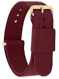 MOMENTO Damen Herren NATO Nylon Ersatz Uhren-Armband mit Edelstahl-Schliesse in Gelb-Gold und Nylon-Armband in Dunkel-Rot 18mm