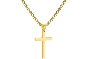 RWQIAN Croce Collana Uomo Croce Pendente Argento/Oro/Nero, Donna Acciaio Inossidabile Catena Croce Gioielli Ciondolo 16"-24"