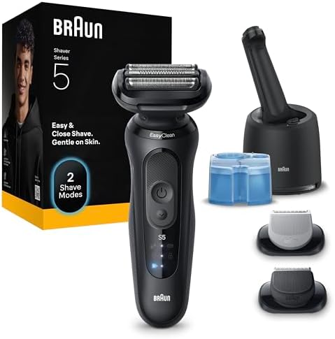 Braun Serie 5 Rasoio Elettrico Barba, Wet&Dry, Regolabarba Uomo, Rasoio Barba, 50 Min Di Utilizzo, Stazione SmartCare 4in1, +2 Accessori, Senza Fili, 100% Impermeabile, 52-N7650CC, Nero