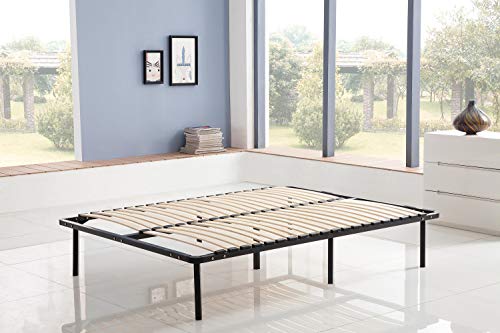 KOSMI - Sommier à lattes 140x190 cm sur pieds pour lit 2 places, 7 pieds, 40 lattes en bois multiplis, sommier en kit à monter