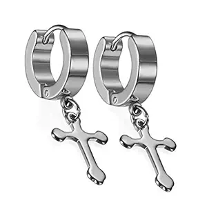 MadSwag Metal Stainless Steel Huggie Earrings for Boys, Silver