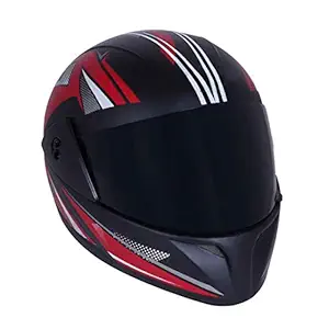 Sage Square Plus Full Face Graphic Helmet (ISI Certified) Tinted Visor, High Standard Safety, Enhanced Design, Extra Comfort (Black Matte-Red) (Size: Medium)