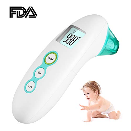 Termómetro de oreja y frente 4 en 1, termómetro digital infrarrojo HUOU para bebés y adultos, medición en un segundo, histórico de mediciones, alerta de fiebre, Certificación Médica CE