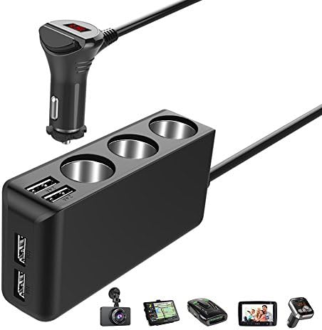 SAPE 3 Socket Cigarette Lighter Splitter, 120W 12V/24V Car Power DC Outlet Adapter with 6.8A 4 Port USB Car Charger for iPhone X/8/7/6s/6 Samsung Galaxy S8/S7/S6/Note 8 5, Dash Cam and GPS