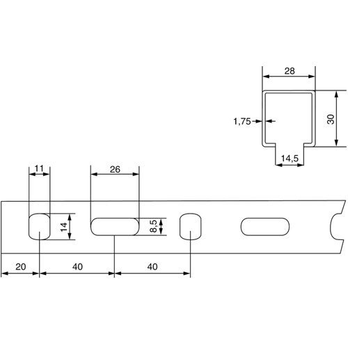 Stabilo-Sanitaer Montageschiene 28/30 2m Installationsschiene 28×30 mm 200cm C-Profil U-Profil Profilschiene Lochschiene Installationsschiene - 3