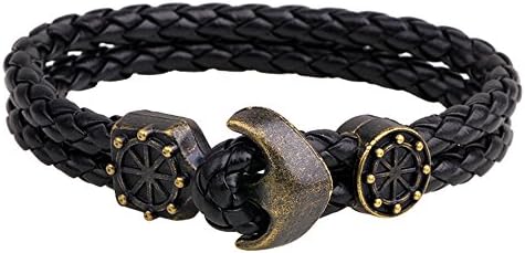 Leather Bracelet Antique Anchor and Peace Design Fashion Jewellery Black B208