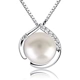 B.Catcher Collier en Argent 925 Pendentif Coeur Collier de Perle Perle de Culture Zirconium cubique Chaîne Italienne Saint-Valentin Cadeau