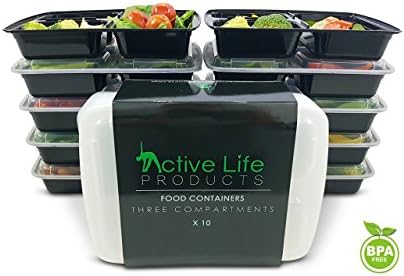 ***BEST DEAL*** No1 Premium Meal Prep Portion Control Food Containers - 3-Compartment Stackable Meal Prep Container with Lids – 32oz – Dishwasher – Microwave &amp; Freezer Safe – Bento Box – Lunch Box – Reusable – Work – Gym – School -10 Pack