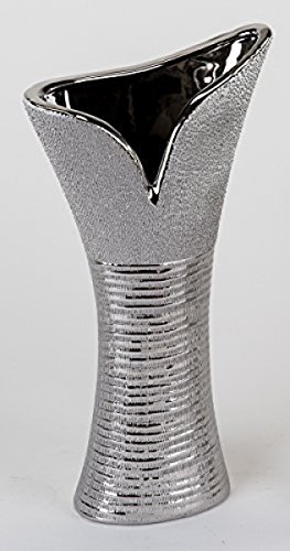 Moderne Deko Vase Blumenvase aus Keramik in silber Höhe 40 cm