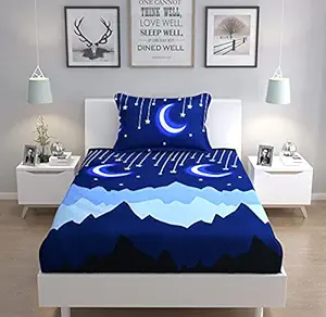 Comfort Lifestyle 240 TC Soft Glace Cotton Galaxy Pattern Kids Single Bedsheet with One Pillow Cover (Bedsheet Size 60x90 Inches, Pillow Size 18x28 Inches, Blue)