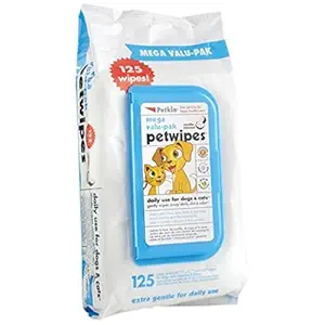 Petkin Petwipes Mega-Value Pack for Dogs and Cats, Wipes Away Daily Dirt and Odor, Cleans Face, Ears, Body and Eye Area, Super Convenient, Ideal for Home or Travel 125 Wipes