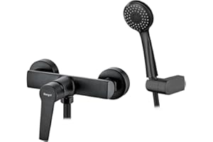 Ibergrif Mitigeur Douche avec Douchette et Flexible de Douche (1.5m) Support - Robinet Douche avec Distance de trou Réglable, Mitigeur Bain Douche Mural Economie D’eau, Laiton, Mat, Noir