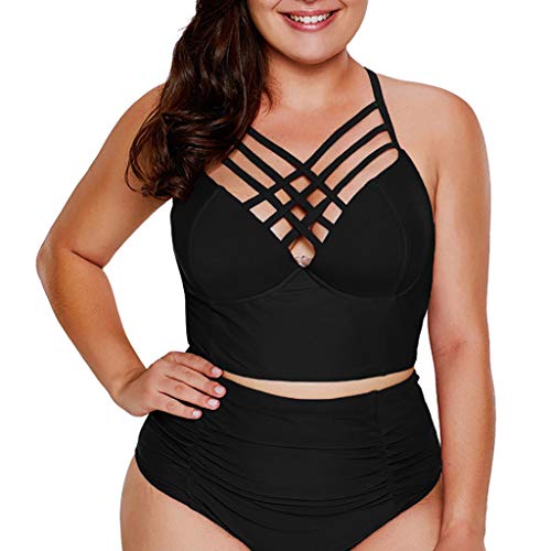 BaZhaHei Oversized Swimwear High Waisted Padded Halter Bathing Suits Bikini Set Women Sexy Beachwear Swimsuit Cross Bandage Swimming Costume Black