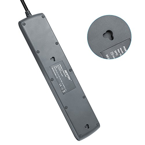 BESTEK 4 fach Steckdosenleiste einzeln schaltbar,großer Buchsenabstand, Steckerleiste Wandmontage, 4000W / 16A, 1,8m Kabel mit Winkelstecker, schwarz - 2