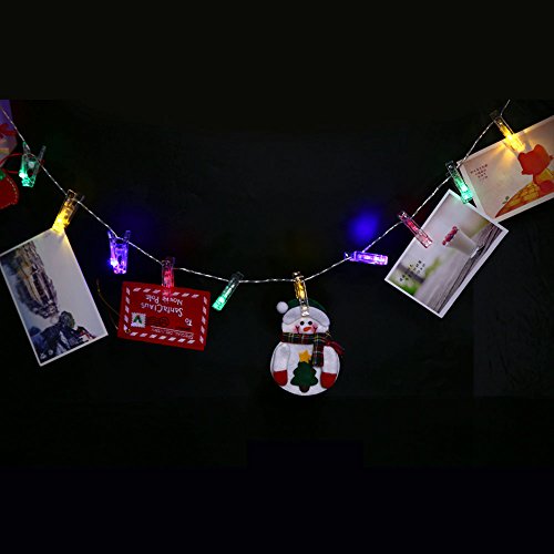 AFAITH LED Foto Hanging Clips Lichterketten, Foto Clip-Schnur-Licht (3M / 20 LEDs; 3 Modi) – Multicolor, ideal für die Raumdekoration / Weihnachten / Party-Foto-Halter mit Clips - 3