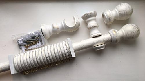Harrison Drape, 180cm Wood Curtain Pole, Scratched White and Gold, complete pole set