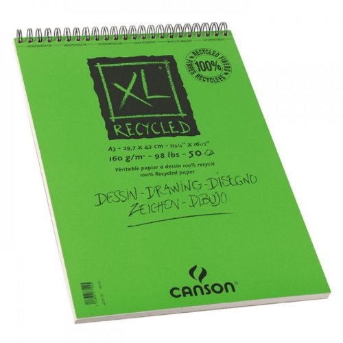 Canson 200777129 XL Recyclé Blocks, leicht gekörnt, 160 g/m², 50 Blatt pro Block "Spirale an der kurzen Seite", 297 x 420 mm, weiß