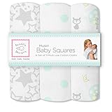 SwaddleDesigns Large Muslin Squares, Woodland Fun (Set of 3 in SeaCrystal)