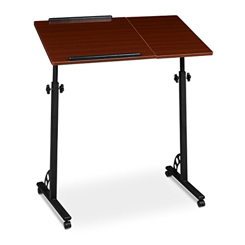 Relaxdays Laptoptisch groß höhenverstellbar H x B x T: 110 x 80 x 50 cm Mobiles Rednerpult mit Rollen zum Bremsen für Notebook mit Ablage für Beamer, große Laptops, Mäuse etc, Mahagoni (braun) - 2